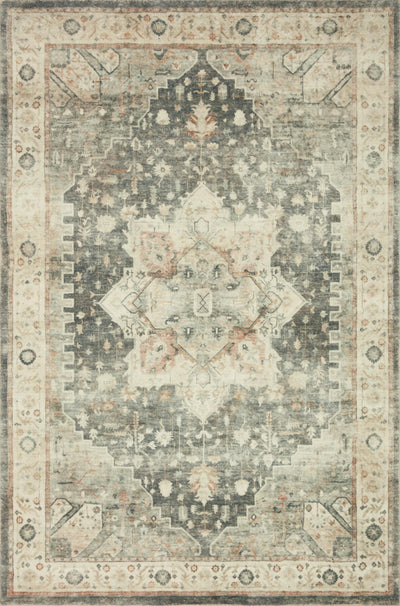 Rosette ROS-09 Slate/Ivory Area Rug, plush slate and ivory motif.