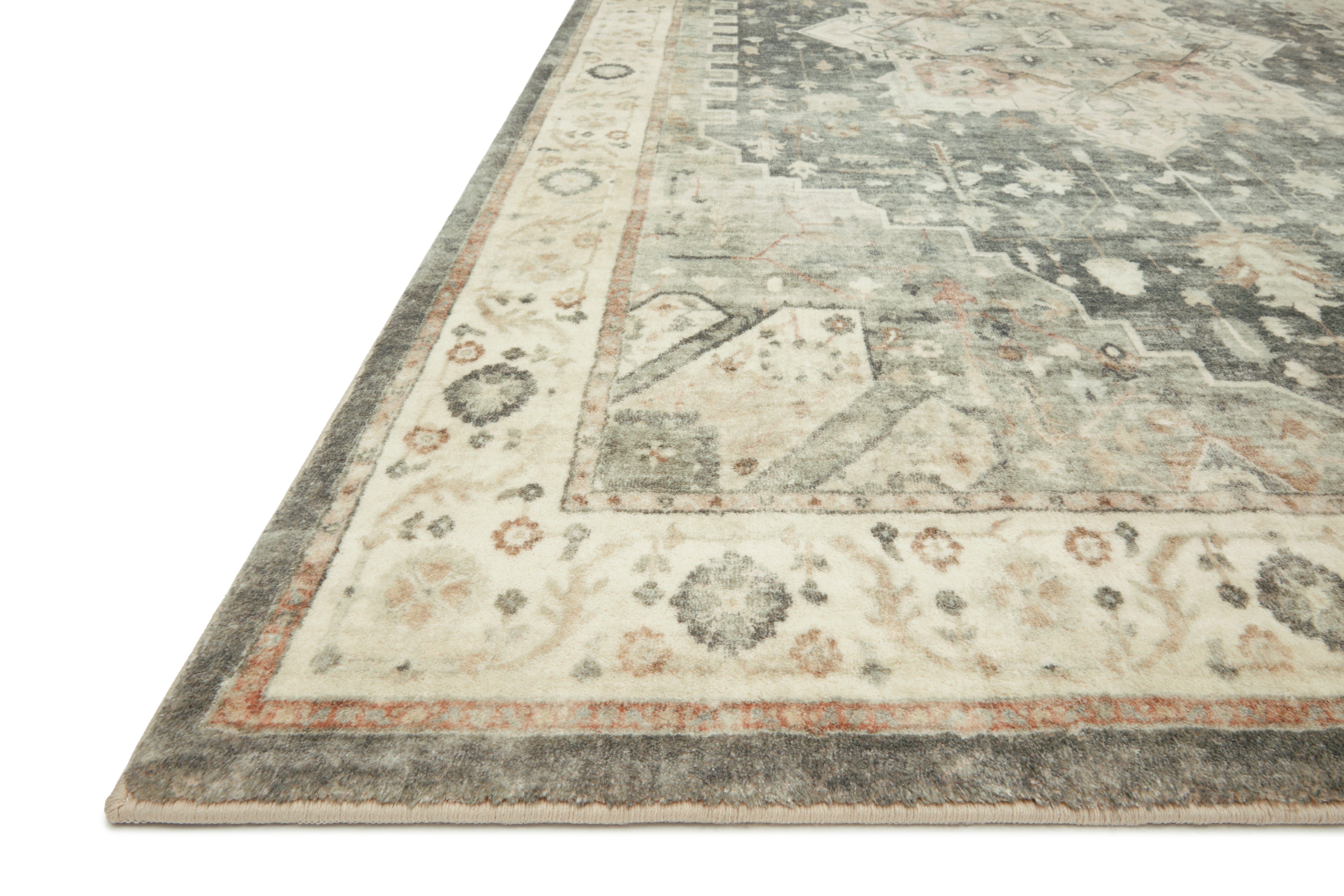 Rosette ROS-09 Slate/Ivory Area Rug, plush slate and ivory motif.