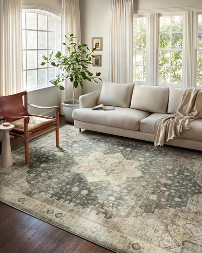 Rosette ROS-09 Slate/Ivory Area Rug, plush slate and ivory motif.