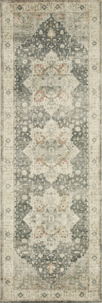 Rosette ROS-09 Slate/Ivory Area Rug, plush slate and ivory motif.