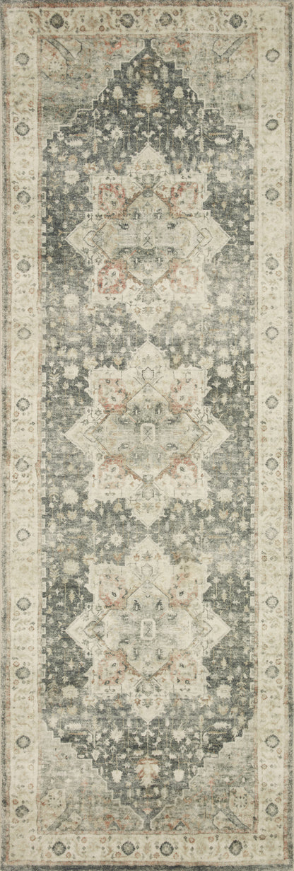 Rosette ROS-09 Slate/Ivory Area Rug, plush slate and ivory motif.