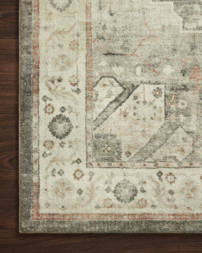 Rosette ROS-09 Slate/Ivory Area Rug, plush slate and ivory motif.