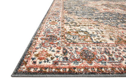 Saban SAB-01 blue and multicolor area rug with traditional motifs, Turkish power-loomed polyester, stain-resistant and non-shedding