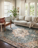 Saban SAB-01 blue and multicolor area rug with traditional motifs, Turkish power-loomed polyester, stain-resistant and non-shedding