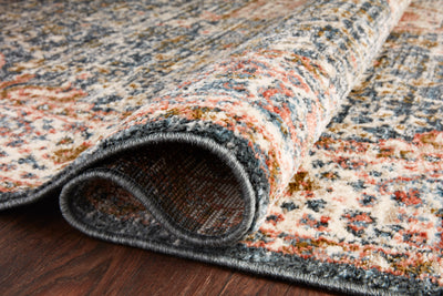 Saban SAB-01 blue and multicolor area rug with traditional motifs, Turkish power-loomed polyester, stain-resistant and non-shedding