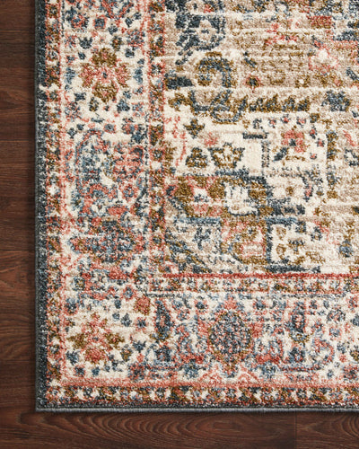 Saban SAB-01 blue and multicolor area rug with traditional motifs, Turkish power-loomed polyester, stain-resistant and non-shedding
