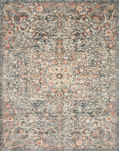 Saban SAB-02 blue and spice area rug featuring classic design, Turkish power-loomed polyester, durable and non-shedding