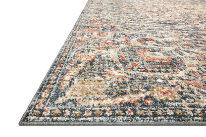 Saban SAB-02 blue and spice area rug featuring classic design, Turkish power-loomed polyester, durable and non-shedding