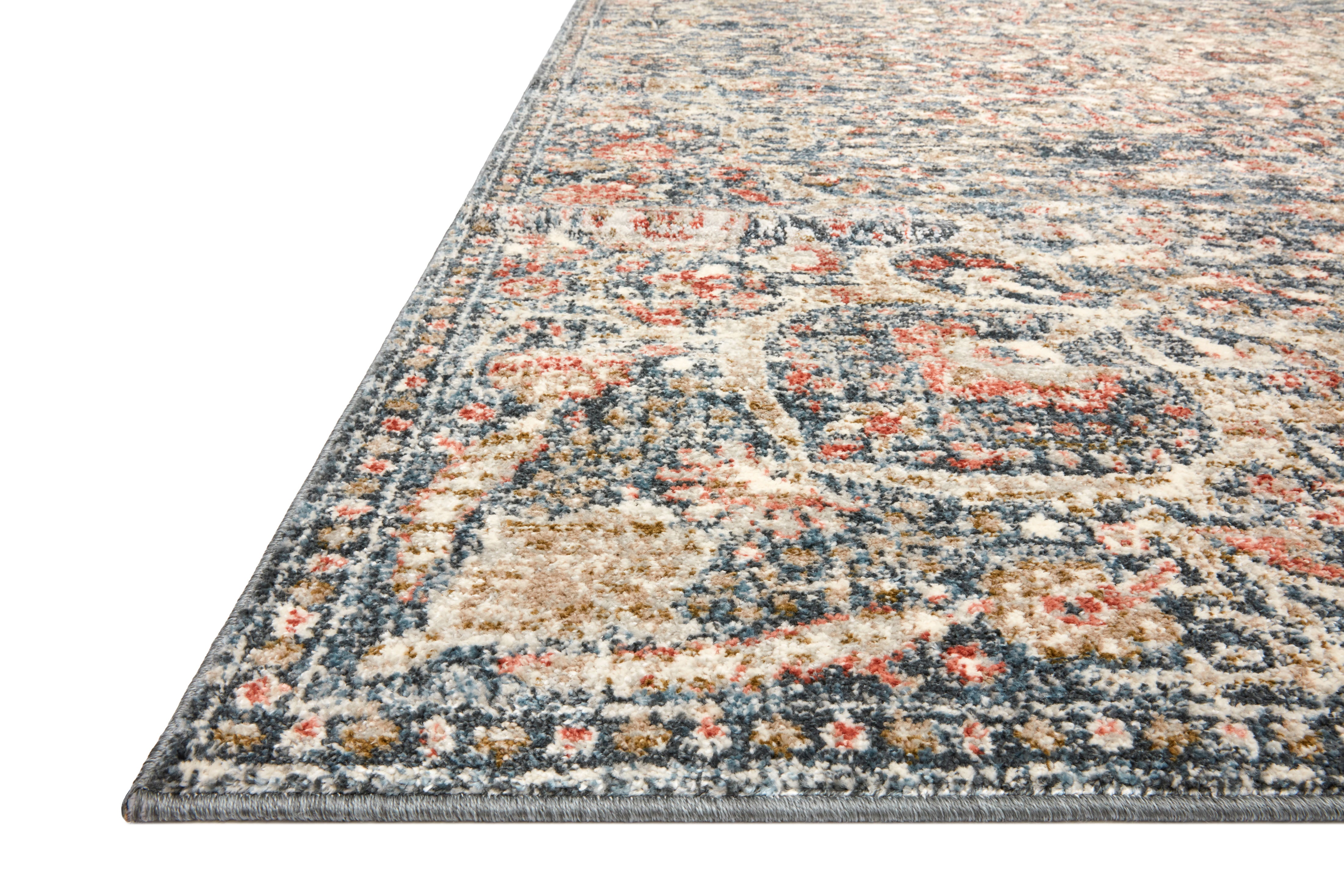 Saban SAB-02 blue and spice area rug featuring classic design, Turkish power-loomed polyester, durable and non-shedding