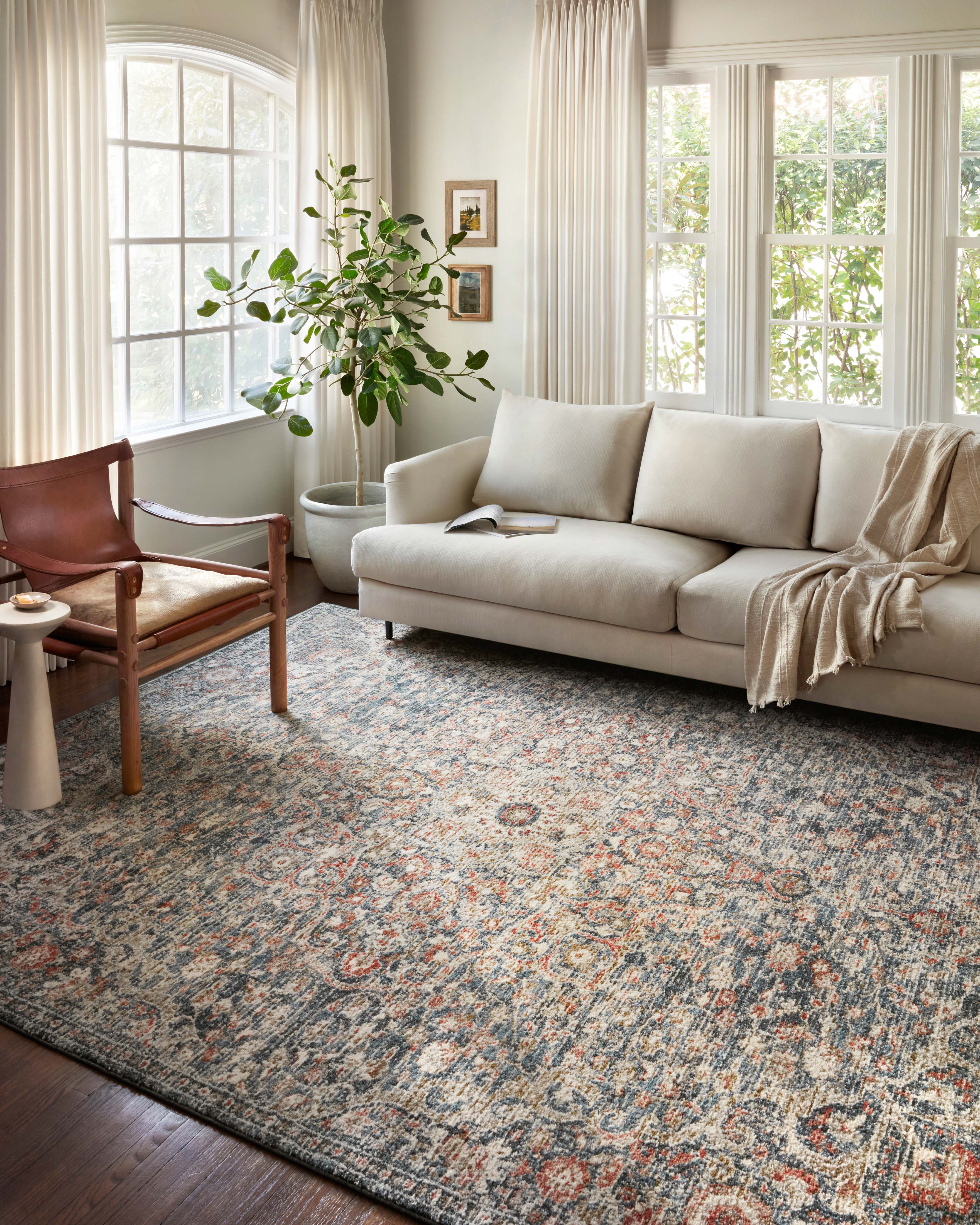 Saban SAB-02 blue and spice area rug featuring classic design, Turkish power-loomed polyester, durable and non-shedding