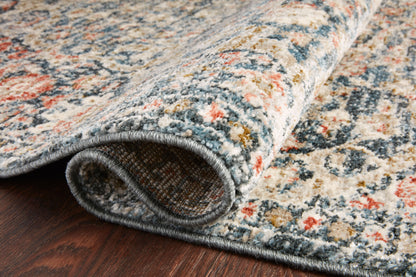 Saban SAB-02 blue and spice area rug featuring classic design, Turkish power-loomed polyester, durable and non-shedding