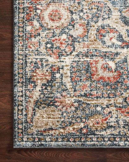 Saban SAB-02 blue and spice area rug featuring classic design, Turkish power-loomed polyester, durable and non-shedding