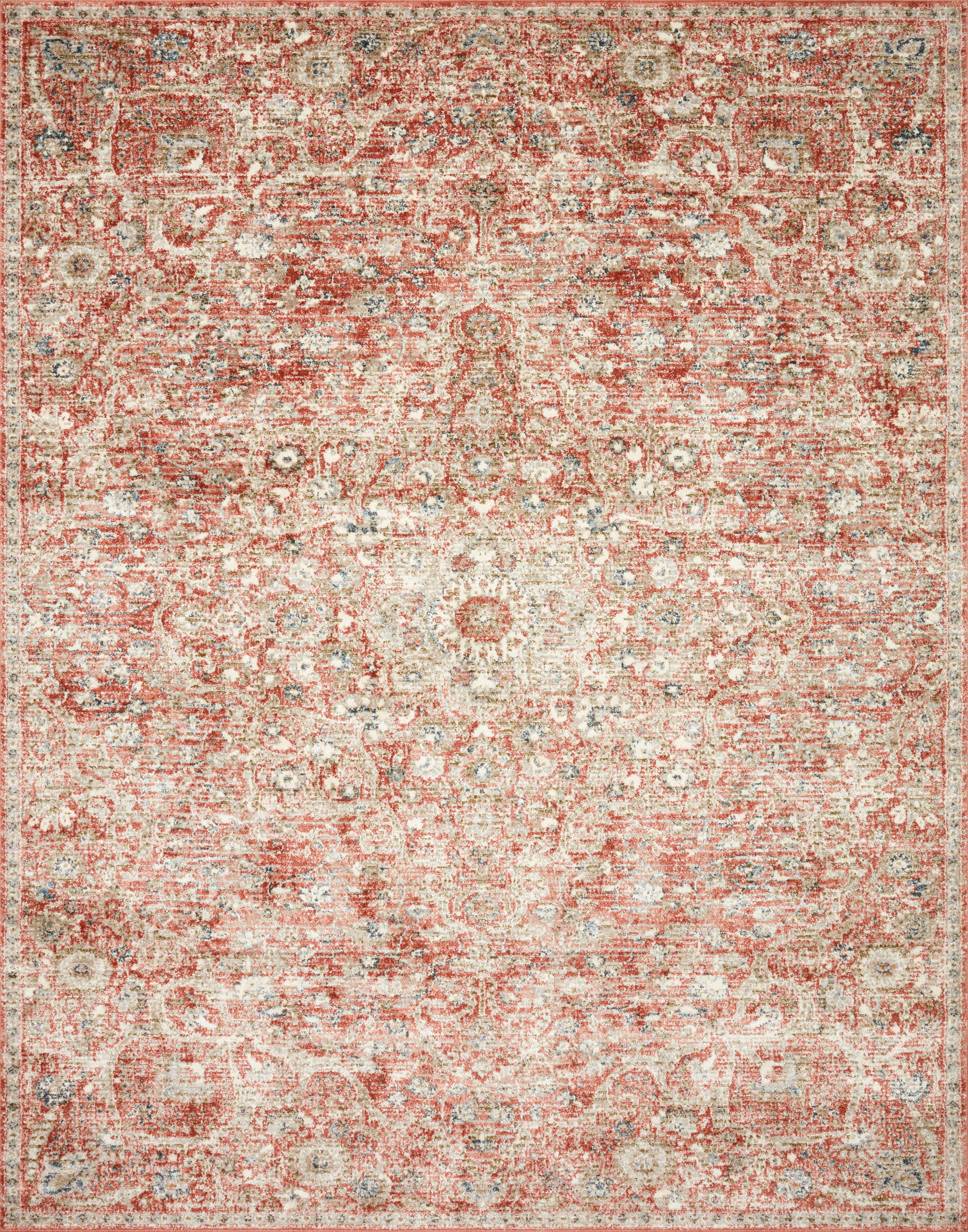 Saban SAB-02 rust and beige area rug with traditional motifs, Turkish power-loomed polyester, stain-resistant and non-shedding