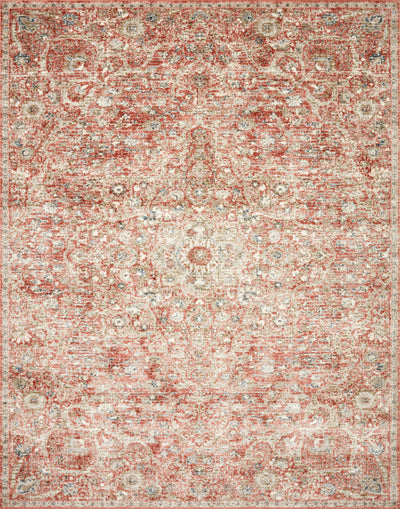 Saban SAB-02 rust and beige area rug with traditional motifs, Turkish power-loomed polyester, stain-resistant and non-shedding