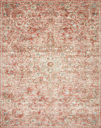 Saban SAB-02 rust and beige area rug with traditional motifs, Turkish power-loomed polyester, stain-resistant and non-shedding