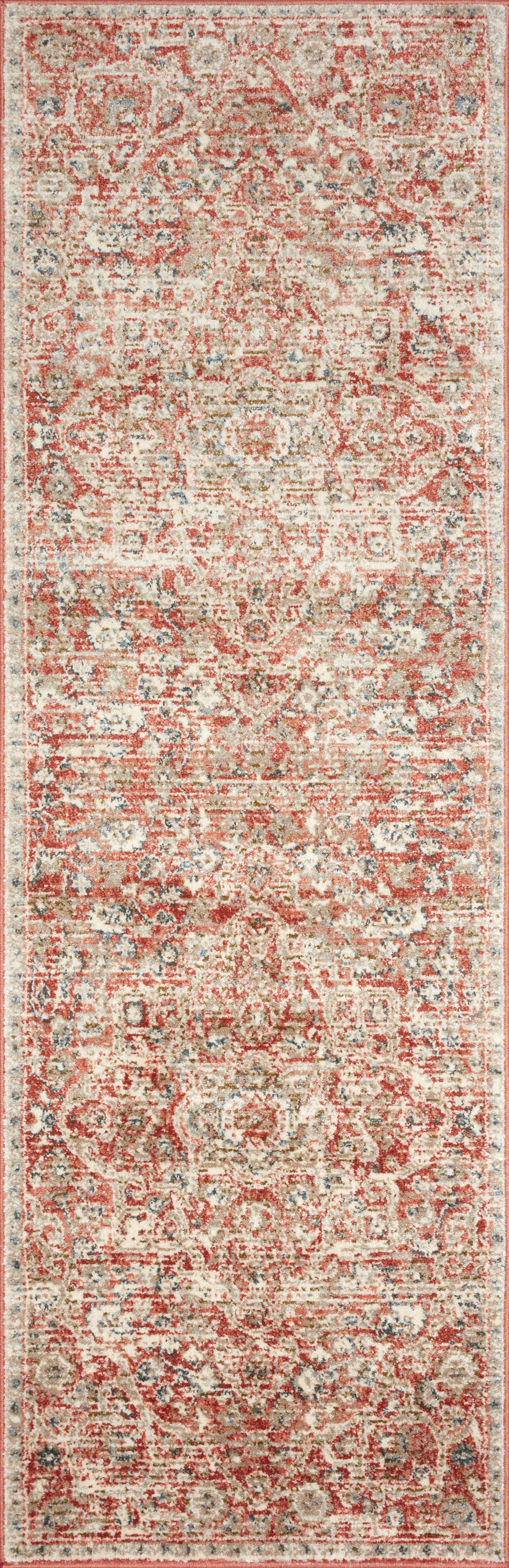 Saban SAB-02 rust and beige area rug with traditional motifs, Turkish power-loomed polyester, stain-resistant and non-shedding