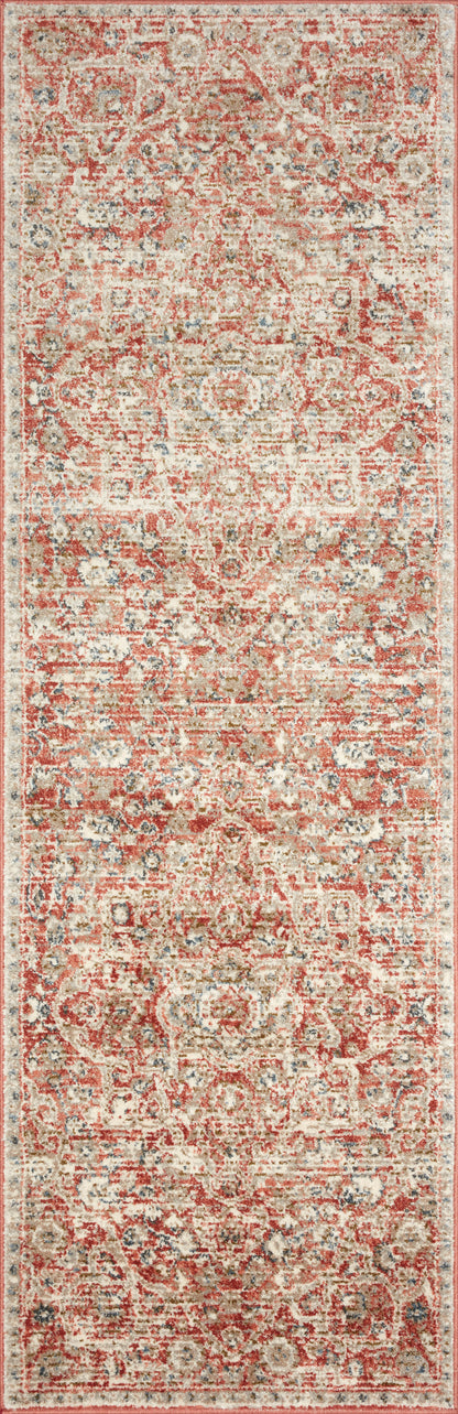Saban SAB-02 rust and beige area rug with traditional motifs, Turkish power-loomed polyester, stain-resistant and non-shedding