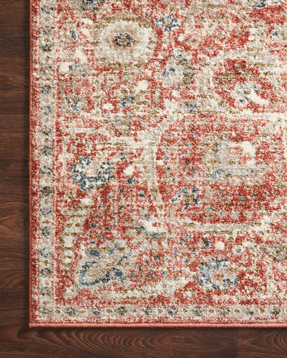 Saban SAB-02 rust and beige area rug with traditional motifs, Turkish power-loomed polyester, stain-resistant and non-shedding