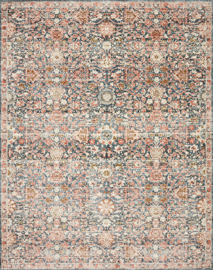 Saban SAB-03 navy and rust area rug with traditional pattern, Turkish power-loomed polyester, fade-resistant and non-shedding