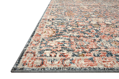 Saban SAB-03 navy and rust area rug with traditional pattern, Turkish power-loomed polyester, fade-resistant and non-shedding