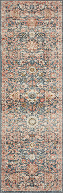 Saban SAB-03 navy and rust area rug with traditional pattern, Turkish power-loomed polyester, fade-resistant and non-shedding