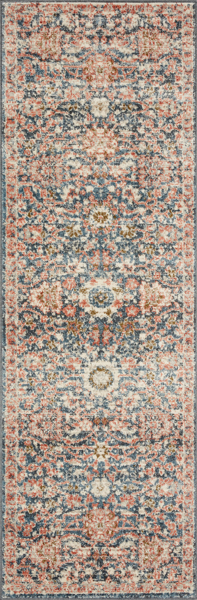 Saban SAB-03 navy and rust area rug with traditional pattern, Turkish power-loomed polyester, fade-resistant and non-shedding