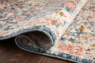 Saban SAB-03 navy and rust area rug with traditional pattern, Turkish power-loomed polyester, fade-resistant and non-shedding