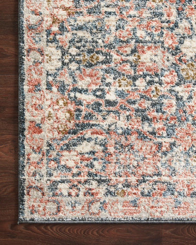Saban SAB-03 navy and rust area rug with traditional pattern, Turkish power-loomed polyester, fade-resistant and non-shedding