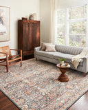 Saban SAB-03 navy and rust area rug with traditional pattern, Turkish power-loomed polyester, fade-resistant and non-shedding