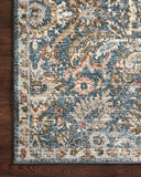 Saban SAB-04 blue and sand area rug with classic motifs, Turkish power-loomed polyester, stain-resistant and non-shedding