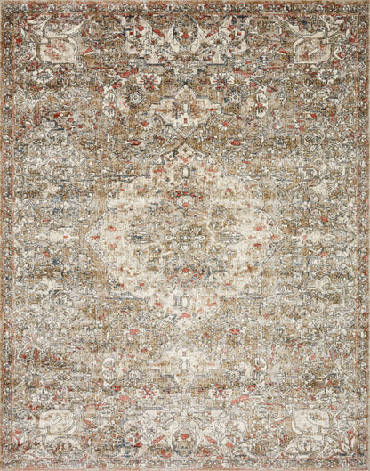 Saban SAB-07 straw and beige area rug with traditional motifs, Turkish power-loomed polyester, stain-resistant and non-shedding