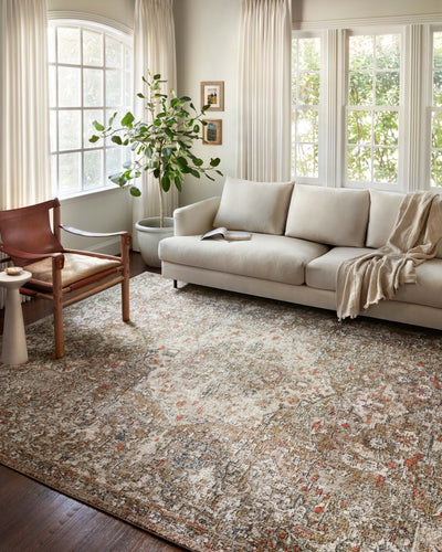 Saban SAB-07 straw and beige area rug with traditional motifs, Turkish power-loomed polyester, stain-resistant and non-shedding