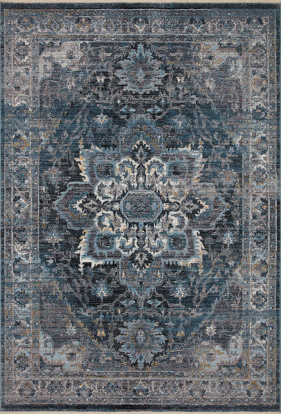 Samra SAM 01 denim grey area rug with modern design, power loomed polypropylene pile, contemporary living room rug