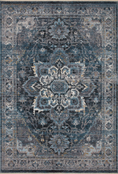Samra SAM 01 denim grey area rug with modern design, power loomed polypropylene pile, contemporary living room rug