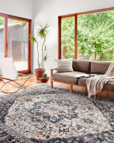 Samra SAM 09 ivory denim area rug with clean modern design, Turkish polypropylene rug for living spaces