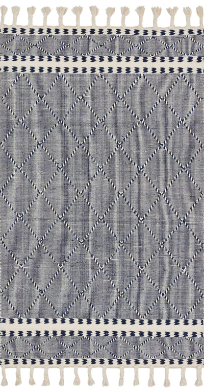 Sawyer SAW-02 Navy Area Rug featuring bold graphic design and fringe