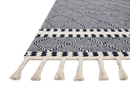 Sawyer SAW-02 Navy Area Rug featuring bold graphic design and fringe