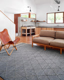 Sawyer SAW-02 Navy Area Rug featuring bold graphic design and fringe