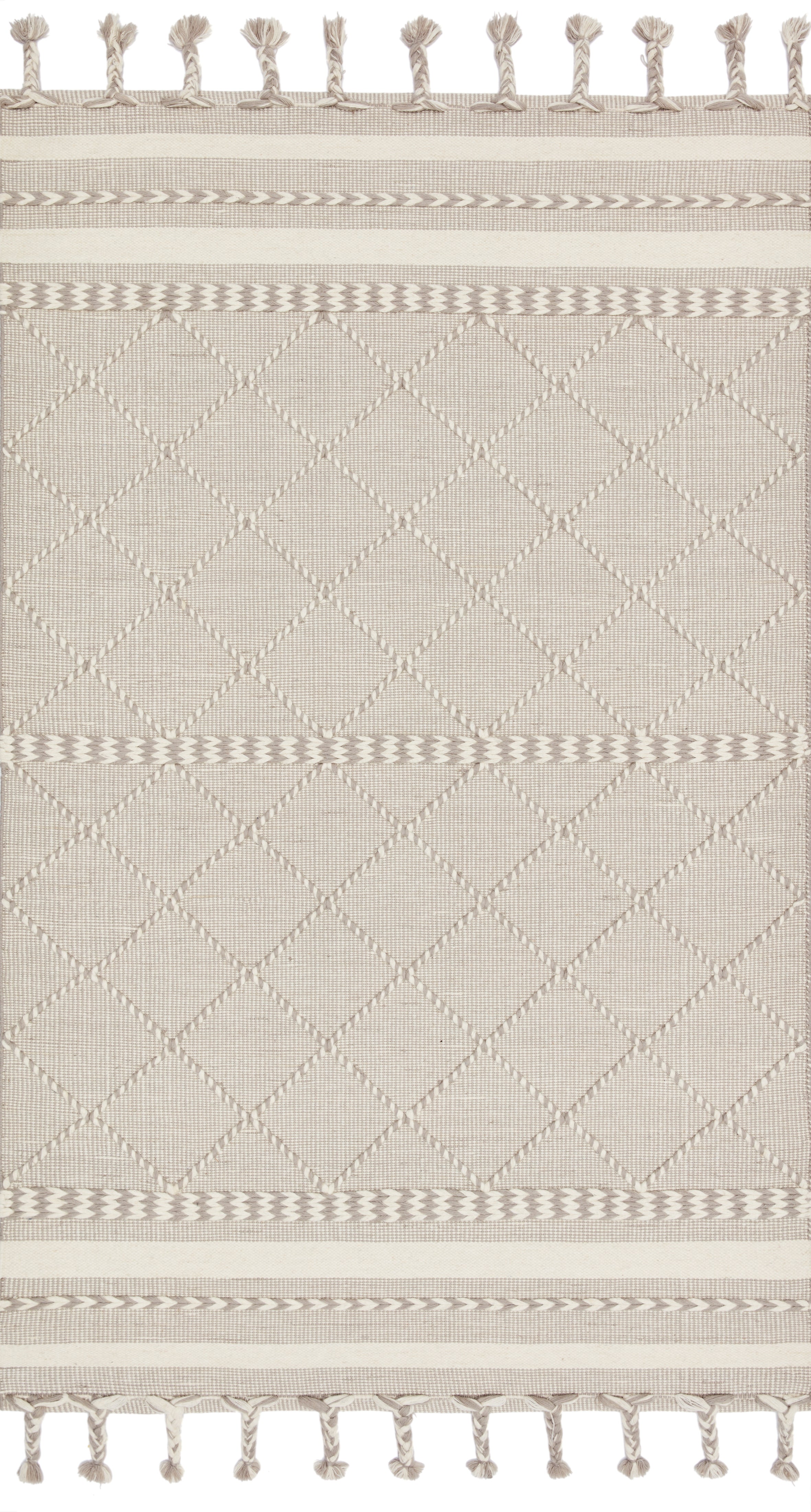 Sawyer SAW-05 Silver Area Rug with modern graphic pattern and fringe