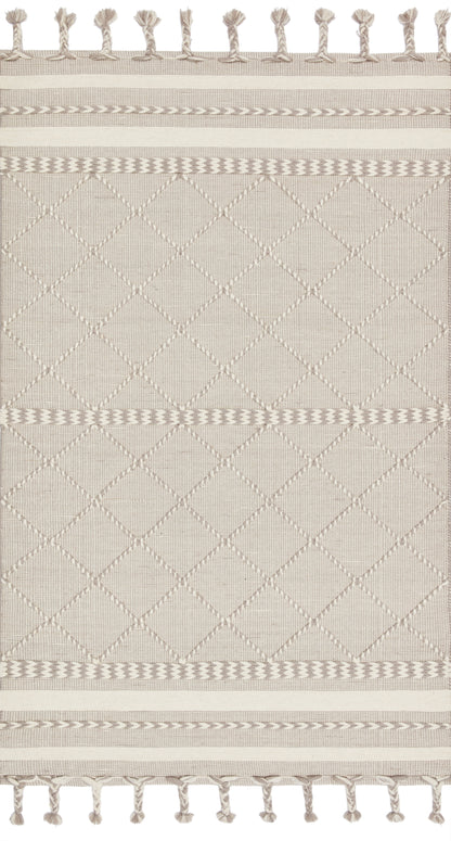 Sawyer SAW-05 Silver Area Rug with modern graphic pattern and fringe