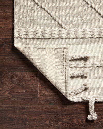 Sawyer SAW-05 Silver Area Rug with modern graphic pattern and fringe
