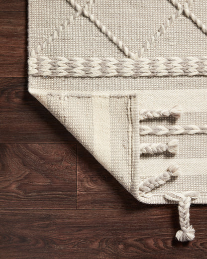 Sawyer SAW-05 Silver Area Rug with modern graphic pattern and fringe