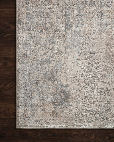 Sienne SIE-01 Ivory/Pebble area rug with subtle distressed motif, neutral palette, silky sheen