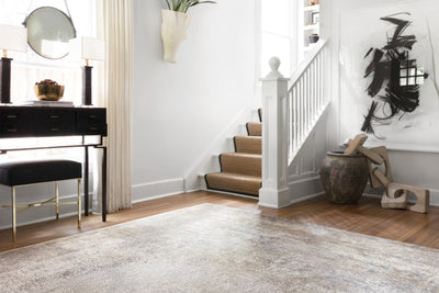 Sienne SIE-01 Ivory/Pebble area rug with subtle distressed motif, neutral palette, silky sheen
