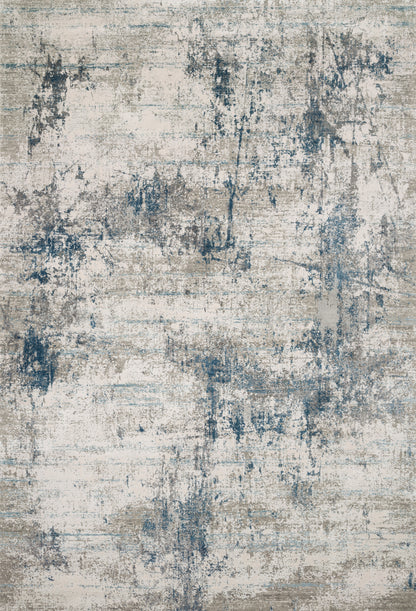 Sienne SIE-02 Ivory/Ocean area rug with tonal distressed design, ivory base with ocean blue accents