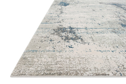Sienne SIE-02 Ivory/Ocean area rug with tonal distressed design, ivory base with ocean blue accents