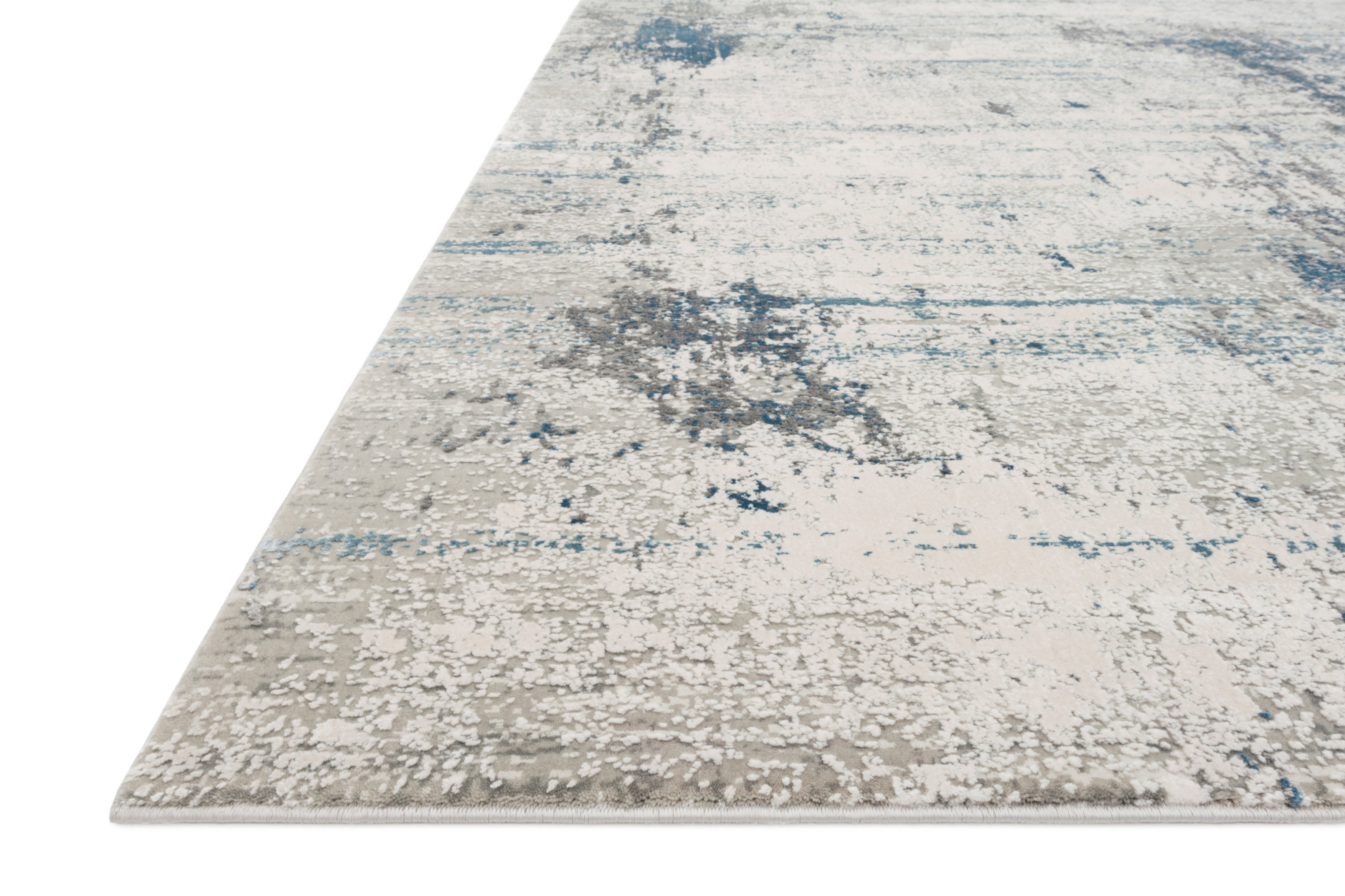 Sienne SIE-02 Ivory/Ocean area rug with tonal distressed design, ivory base with ocean blue accents