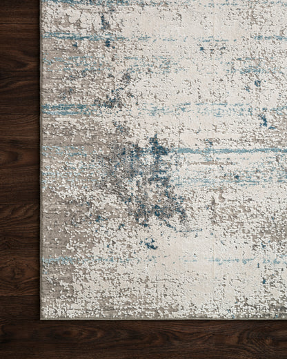 Sienne SIE-02 Ivory/Ocean area rug with tonal distressed design, ivory base with ocean blue accents