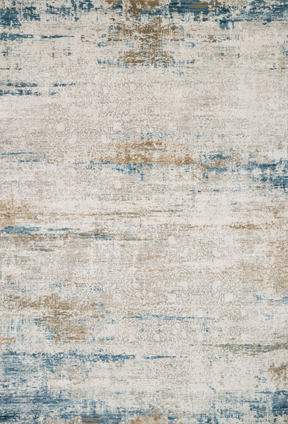 Sienne SIE-05 Ivory/Azure area rug with subtle distressed pattern, ivory base with azure, blue tones