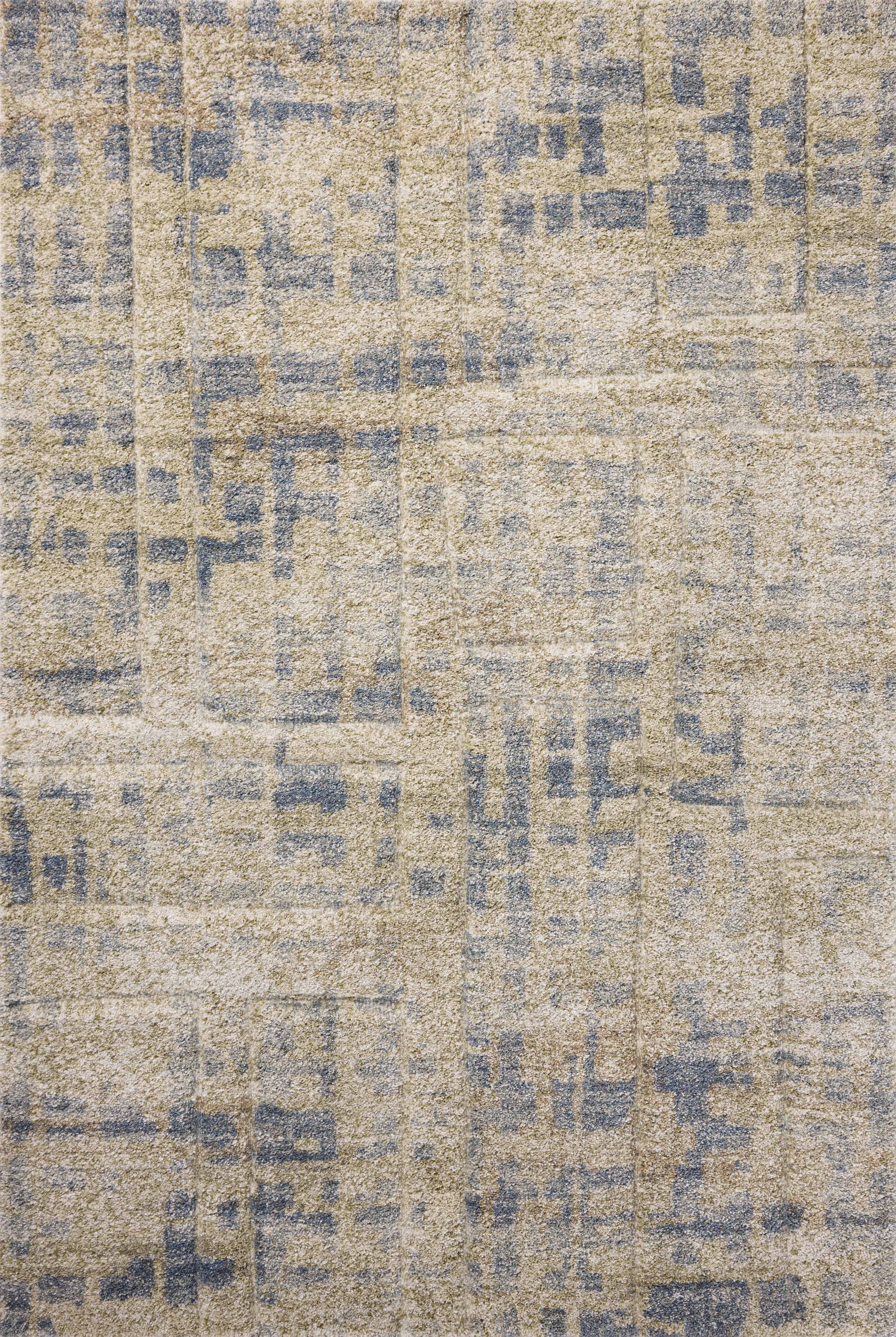 SILAS SLA-05 Blue/Multi geometric area rug with bold blue tones and distressed, faded design